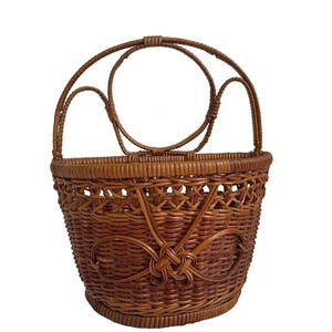 Vintage Boho Wall Hanging Basket Rattan Wicker | Cottagecore Very Good Preowned
